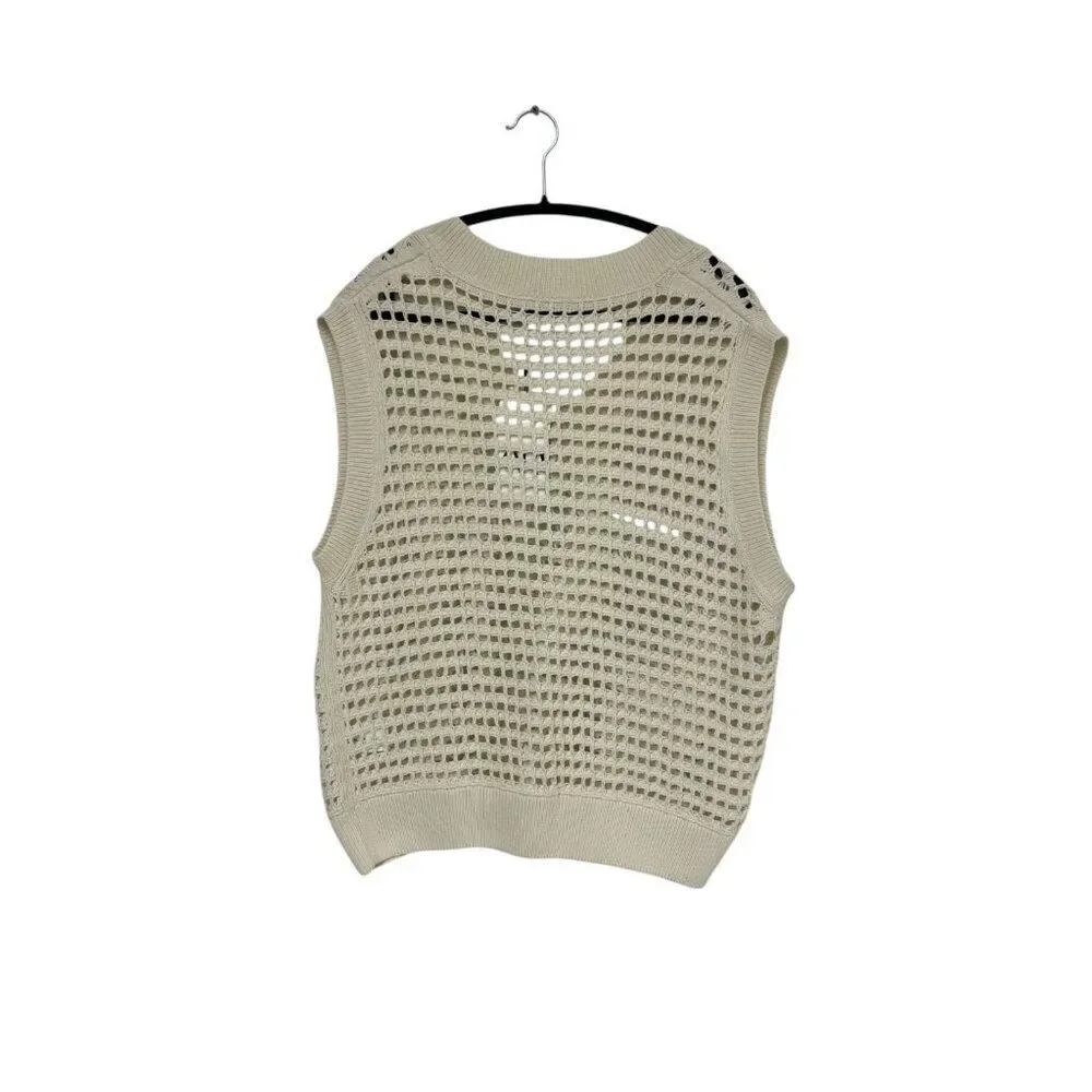 Zara Mens Cutwork Sweater Vest Size M Ivory Open Knit Crochet 1023/300 NWT